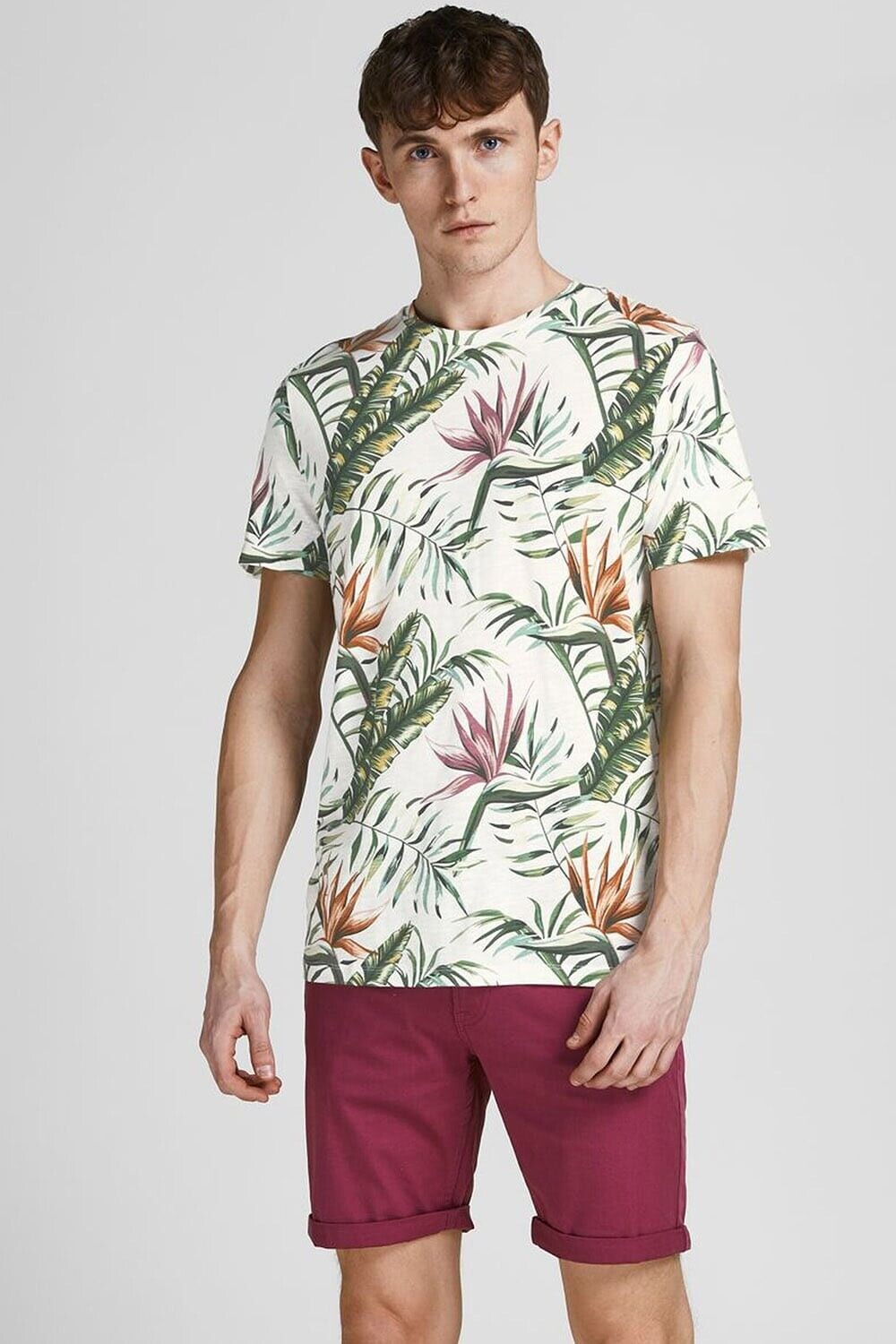 Jack & Jones Men's Coastal Tropical-Print T-Shirt in Cloud Dancer-2XL gallery