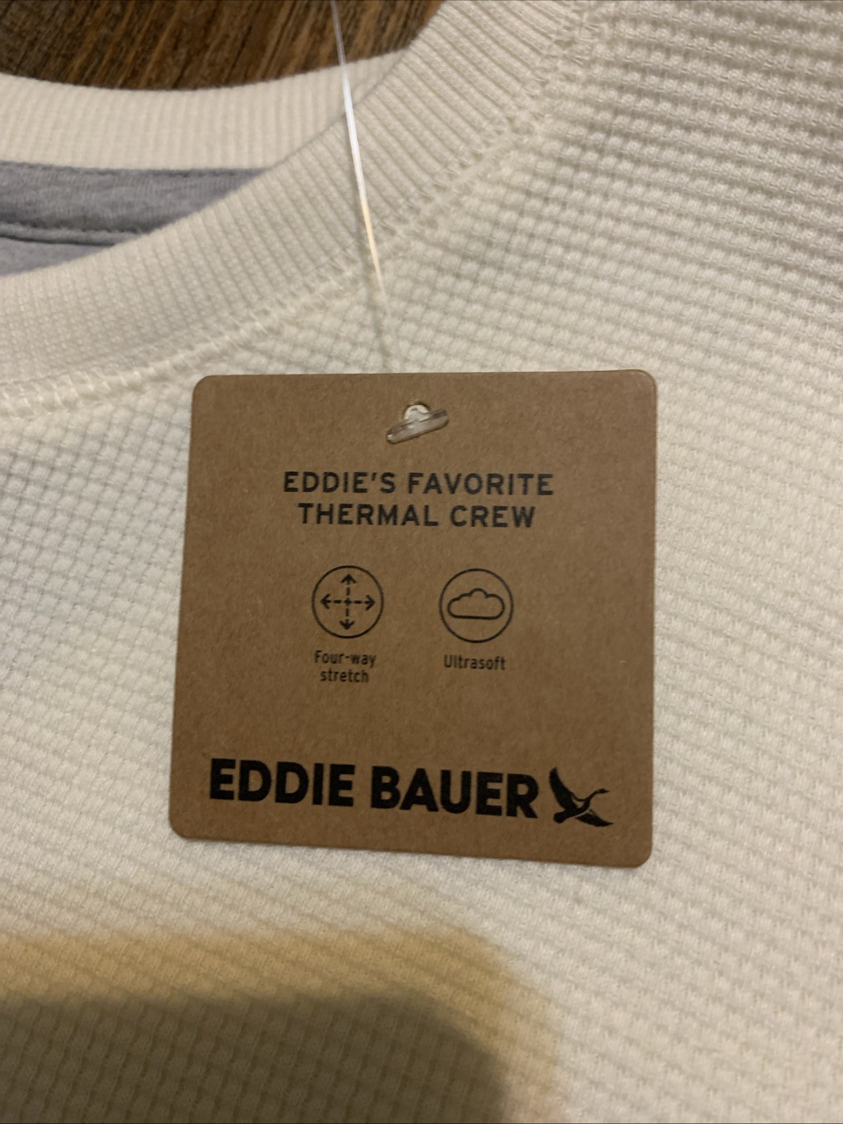 NEW Eddie Bauer Mens XL Waffle Knit Ivory Thermal Long Sleeve Crewneck Shirt gallery