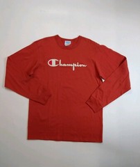 mens champion 100% authentic crewneck L/S t-shirt size large soild logo orange
