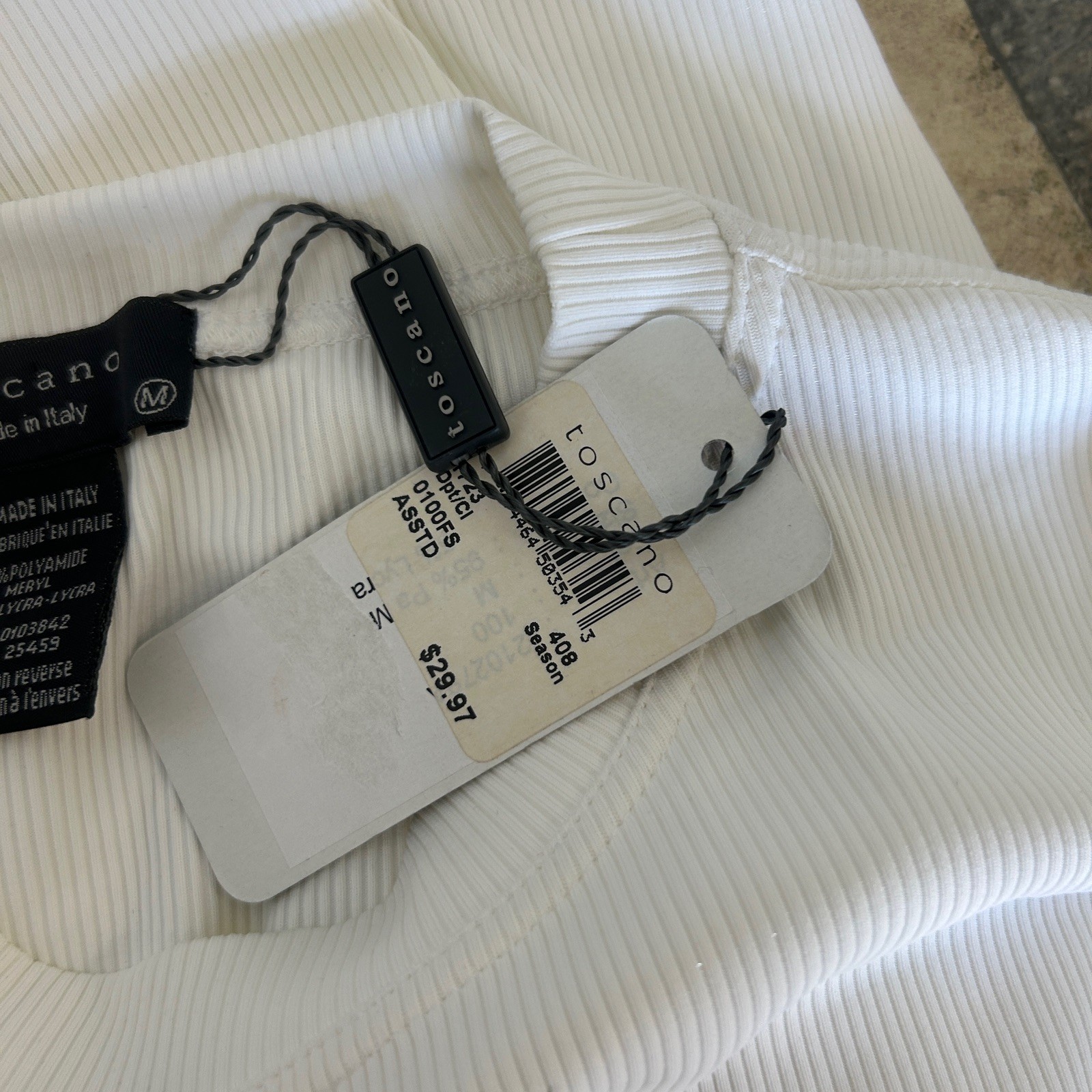 Toscano Men's Tee White Ribbed Knit Crew Neck Pullover Shirt Size Medium NWT gallery