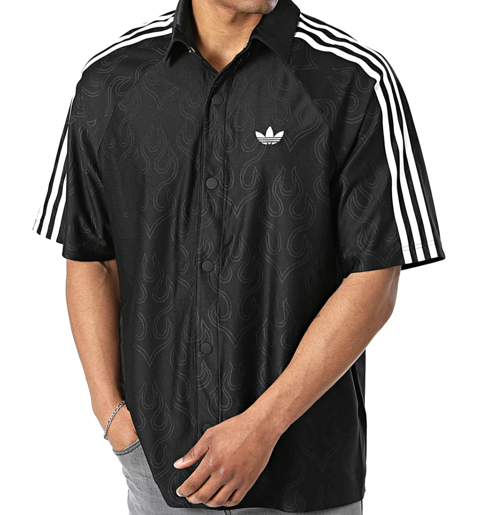 NEW MENS ADIDAS ORIGINALS TREFOIL FLAME BUTTON JACQUARD SHIRT ~SIZE 2XL #KA9356