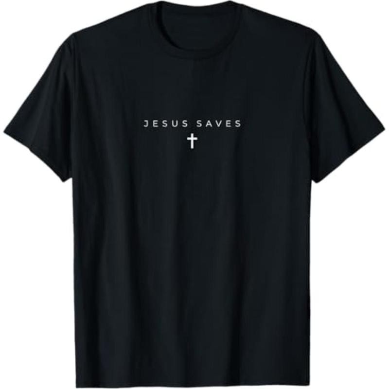 Jesus Saves Cross Subtle Christian Minimal Religious Faith T-Shirt Black Casual