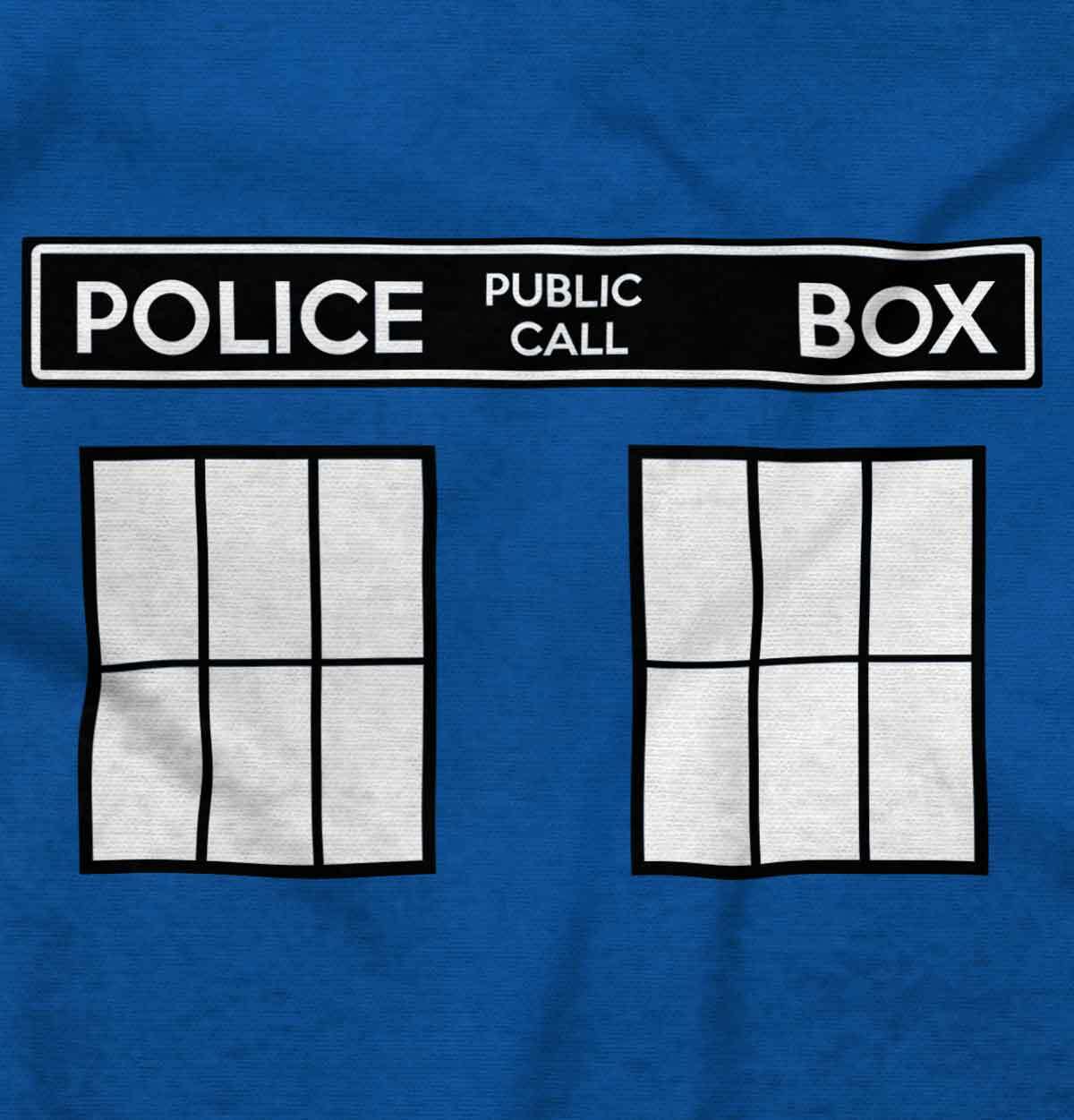Police Box Time Travel Machine Who TV Show Womens or Mens Crewneck T Shirt Tee gallery