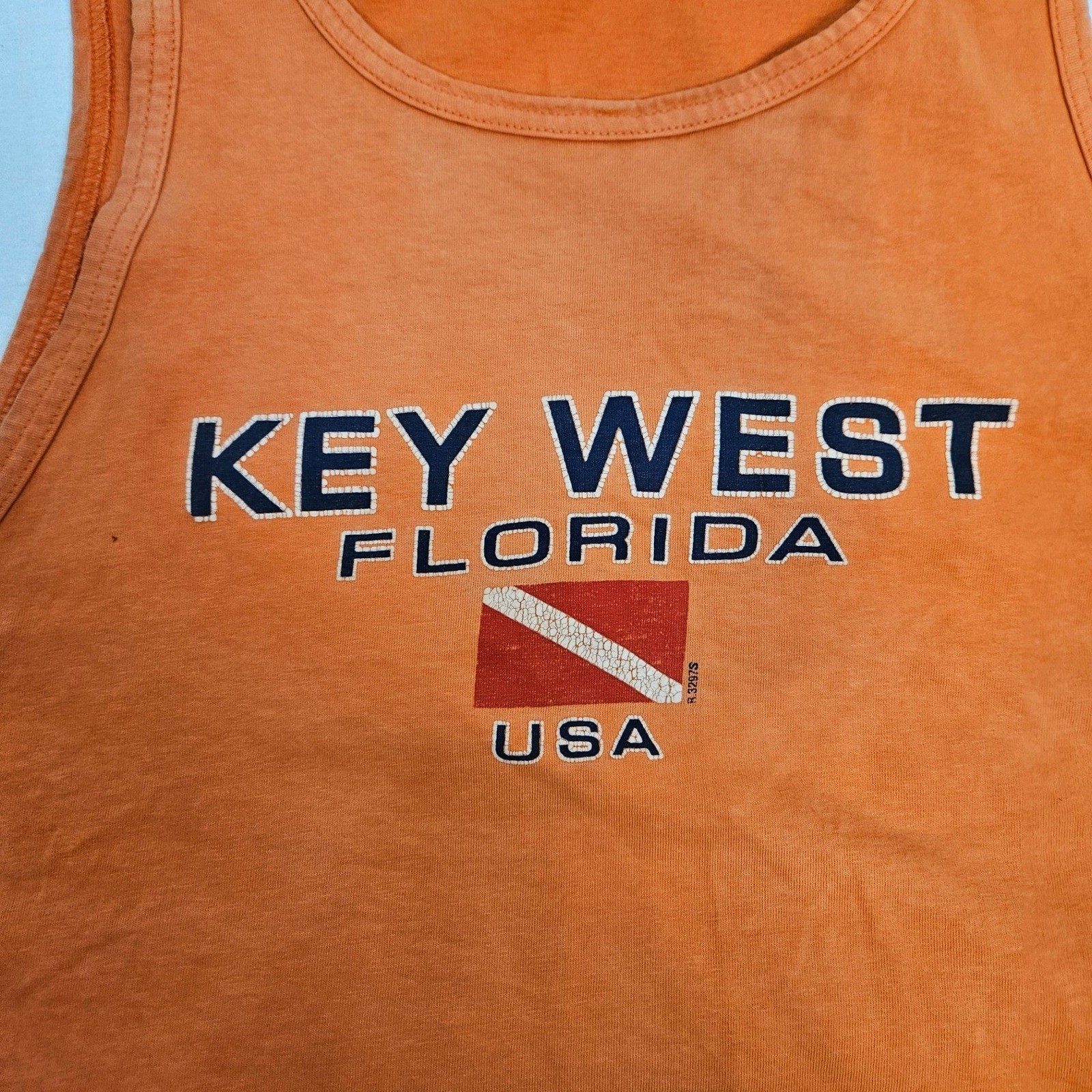 Vintage Orange Key West Florida USA Dive Flag Graphic Muscle Tank Top Mens Large gallery