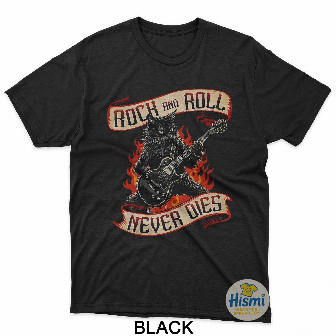 Black Cat Playing Electric Guitar Rock N Roll Gothic Rocker T-Shirt