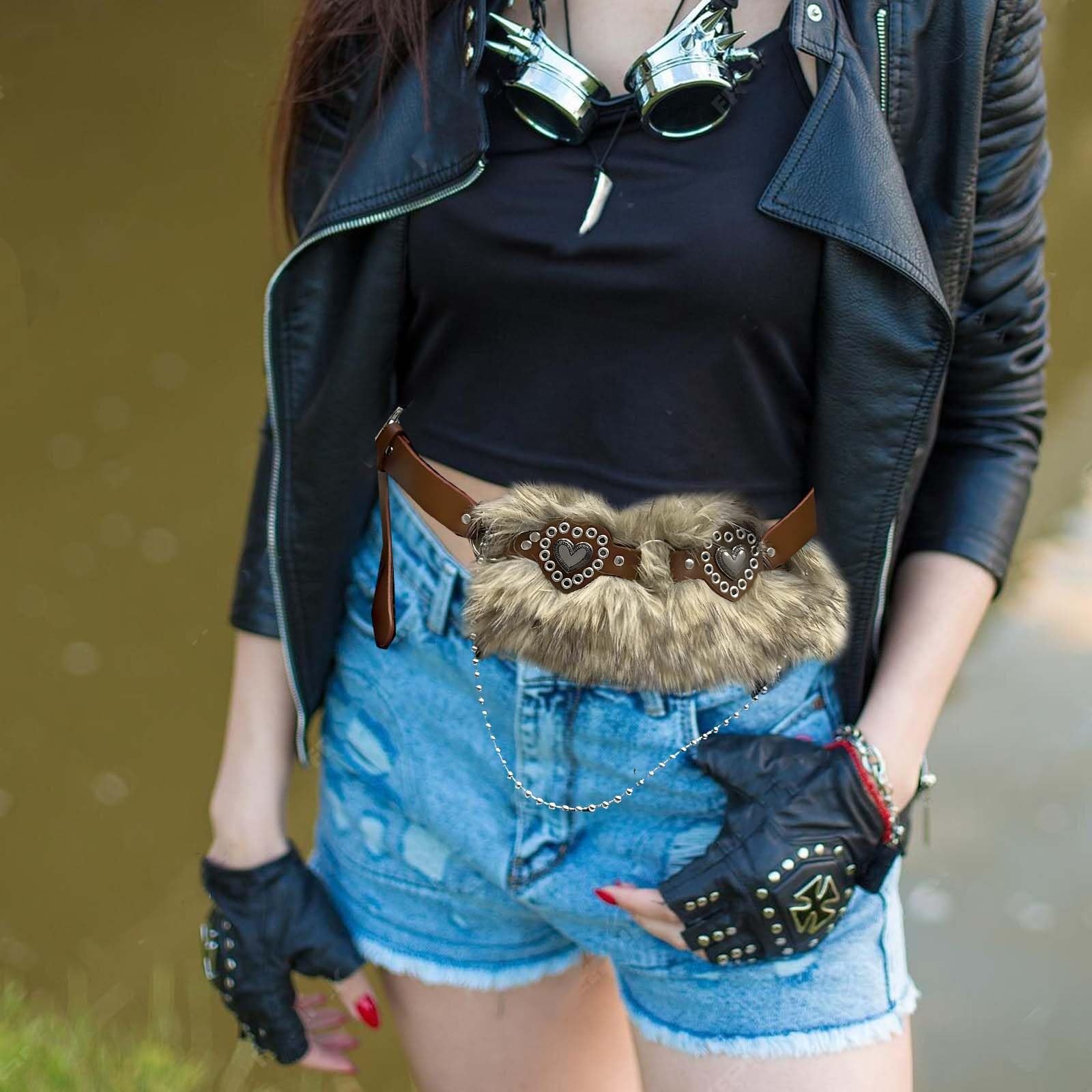 Faux Fur Belts with Heart, Western Punk Grunge Style, Adjustable PU Leather W... gallery