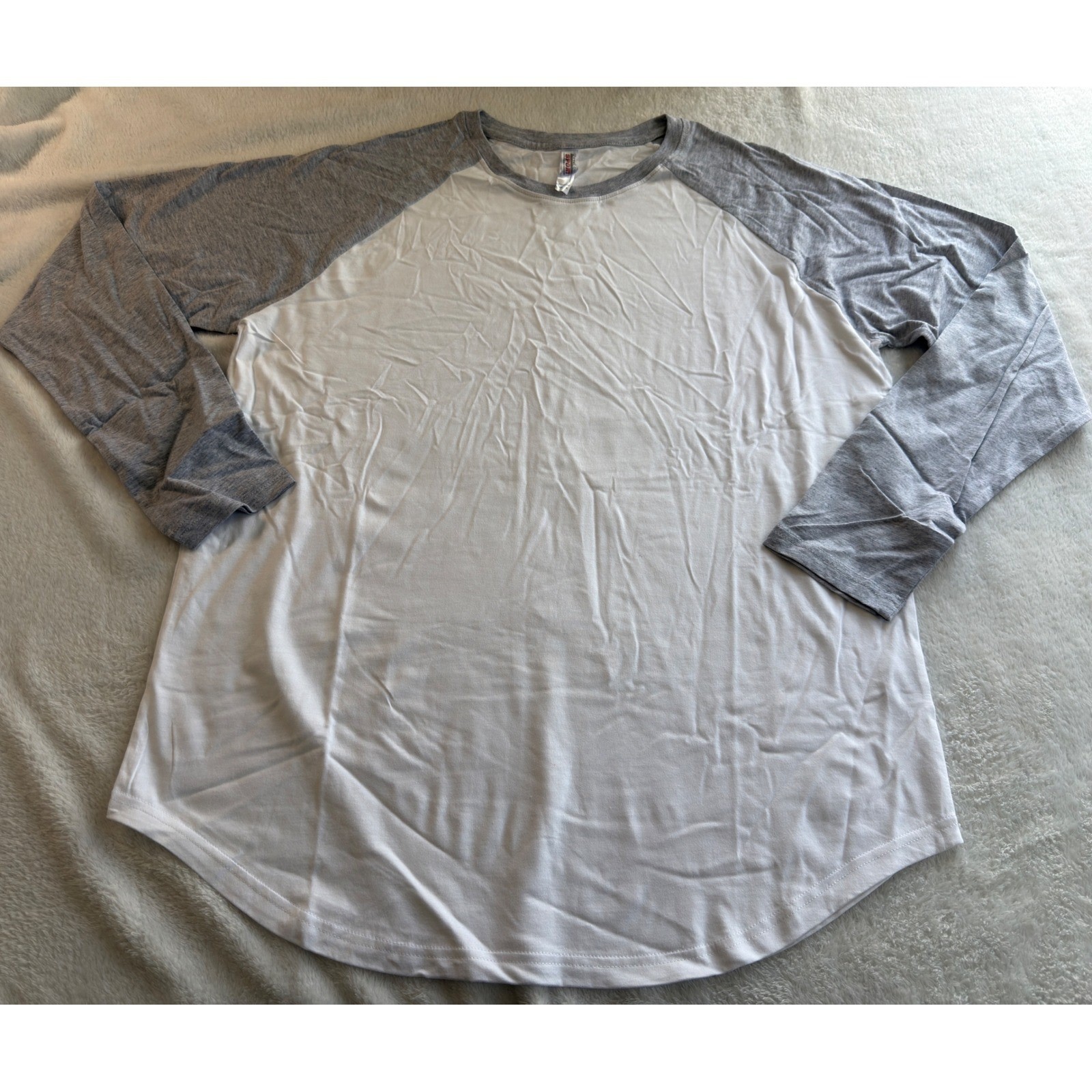 Royal Avalon Sport Mens XL Baseball White Gray Raglan Long Sleeve Cotton Shirt gallery
