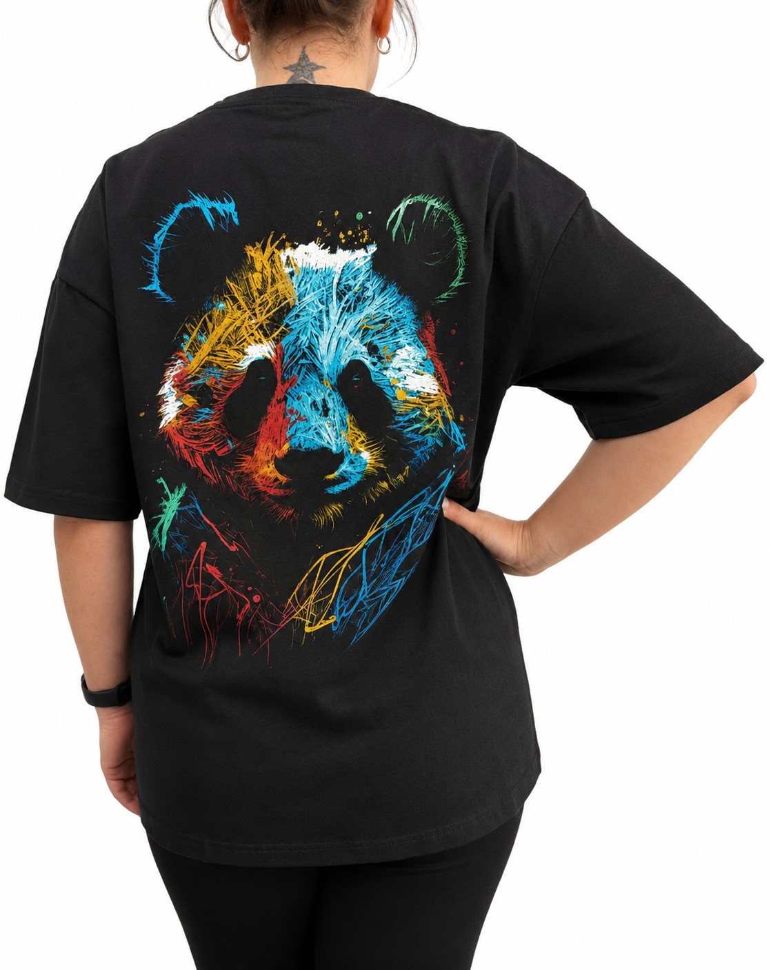 Oversized Panda T-Shirt Cute Kawaii Graphic Tee Unisex Funny Streetwear Black gallery
