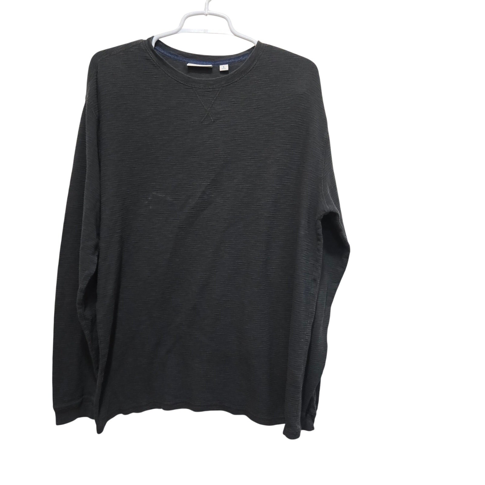 ROWN Charcoal Gray Textured Cotton Crewneck Long Sleeve Shirt Large gallery