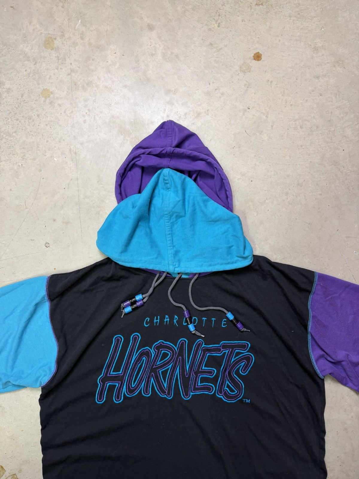 VTG 1990 NBA Charlotte Hornets Double Hood Starter Tee Made In Korea Large gallery