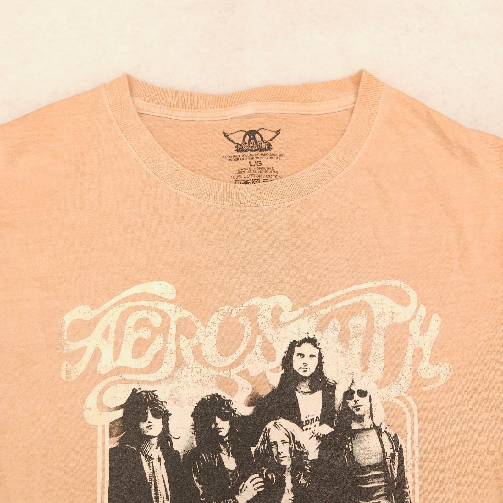 Aerosmith Band Casual Crew Neck Graphic T-Shirt Adult Mens Size Large L Tan gallery