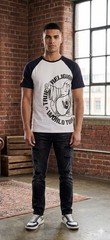 $79 TRUE RELIGION White Navy PART BUDDHA Short Sleeve Designer Raglan T-shirt