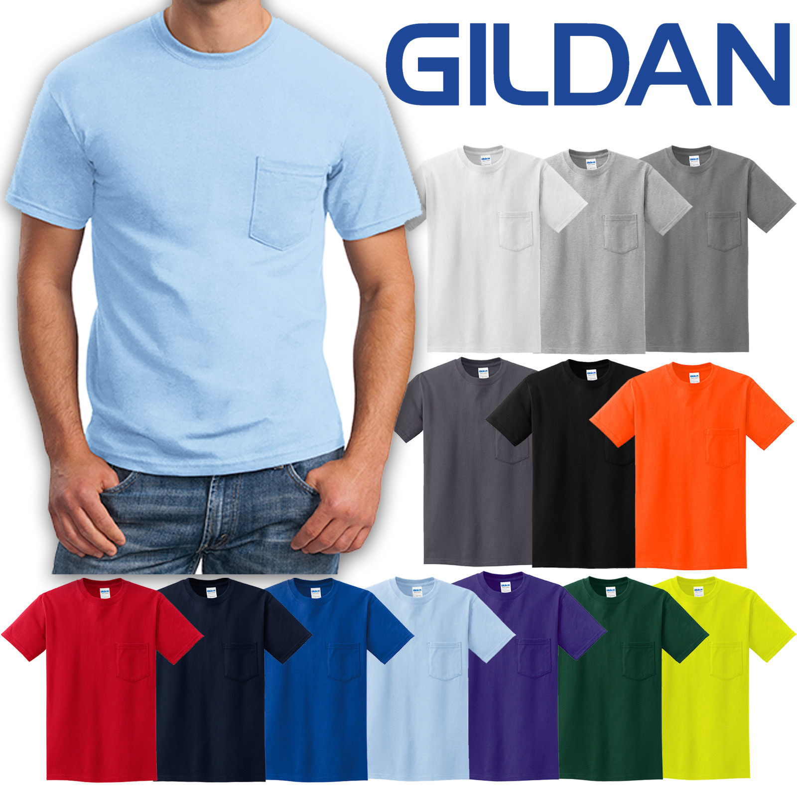 BIG MENS T-Shirt with POCKET Gildan 100% Preshrunk Cotton Tee 2XL, 3XL, 4XL, 5XL gallery