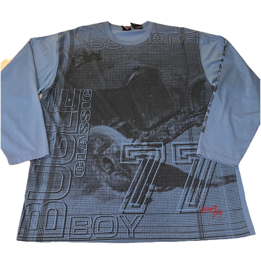 Bugle Boy Men’s T Shirt Vtg Long Sleeve XL Blue Cotton Skater Graphic Y2K 90s