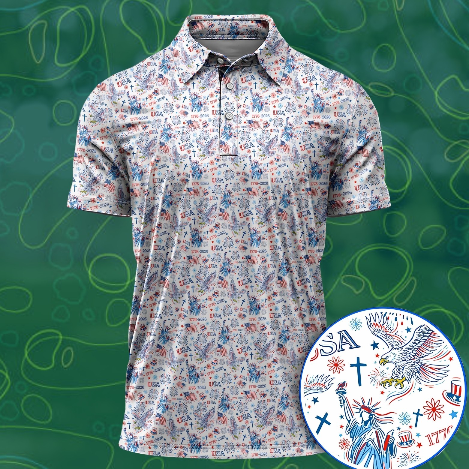 Men Patriotic Eagle & Liberty Golf Shirt USA 250th Anniversary 1776-2026 (S-5XL) gallery