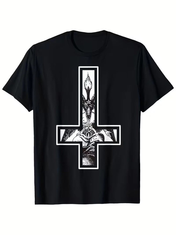 180g Baphomet Inverted Cross Occult Satanism Hail Satan T-Shirt