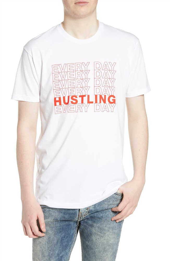 Kid Dangerous 257867 Mens Hustling Graphic T-Shirt White Size Medium