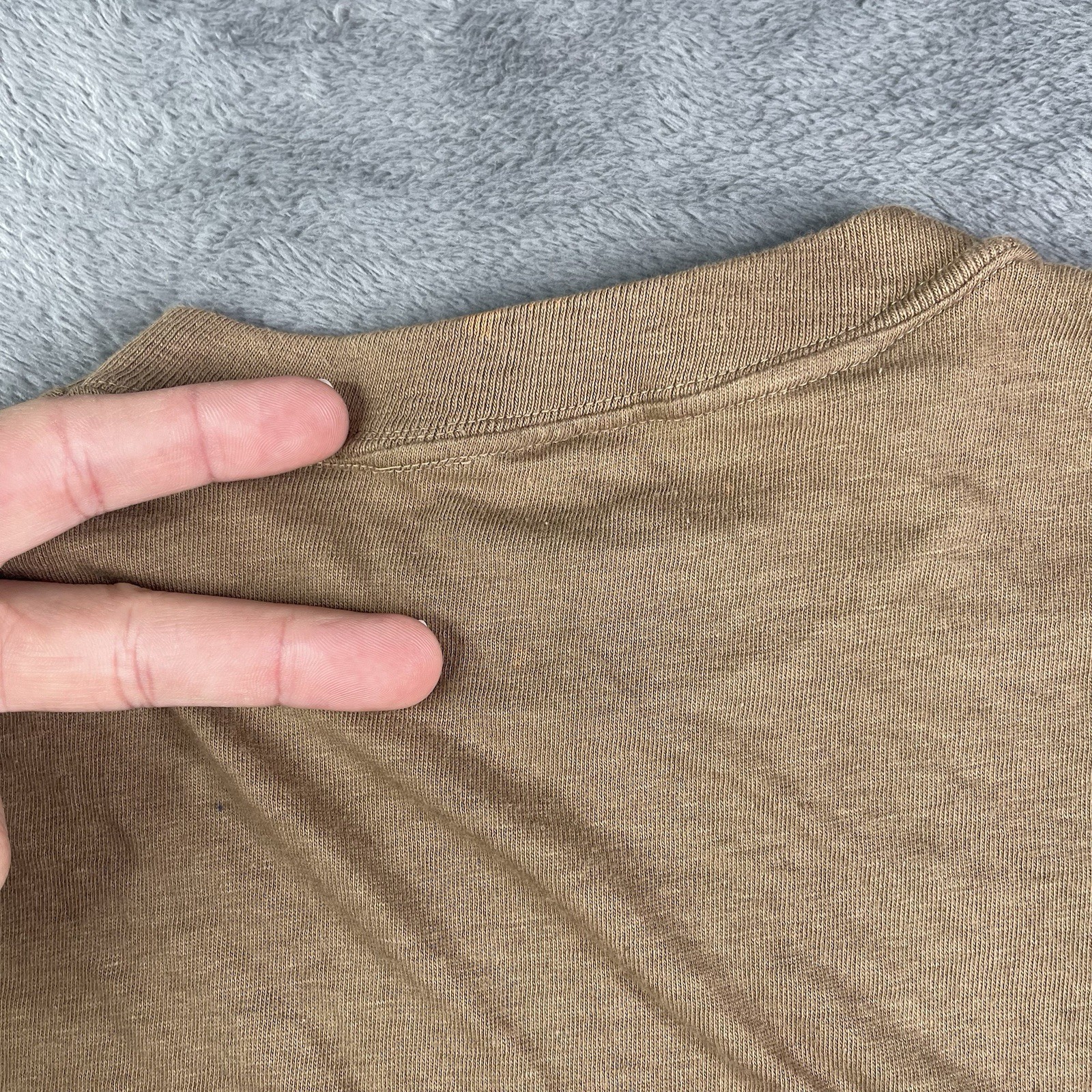 Vintage Paper Thin T Shirt Men Small Brown 80s US Military Thrashed Blank Grunge gallery