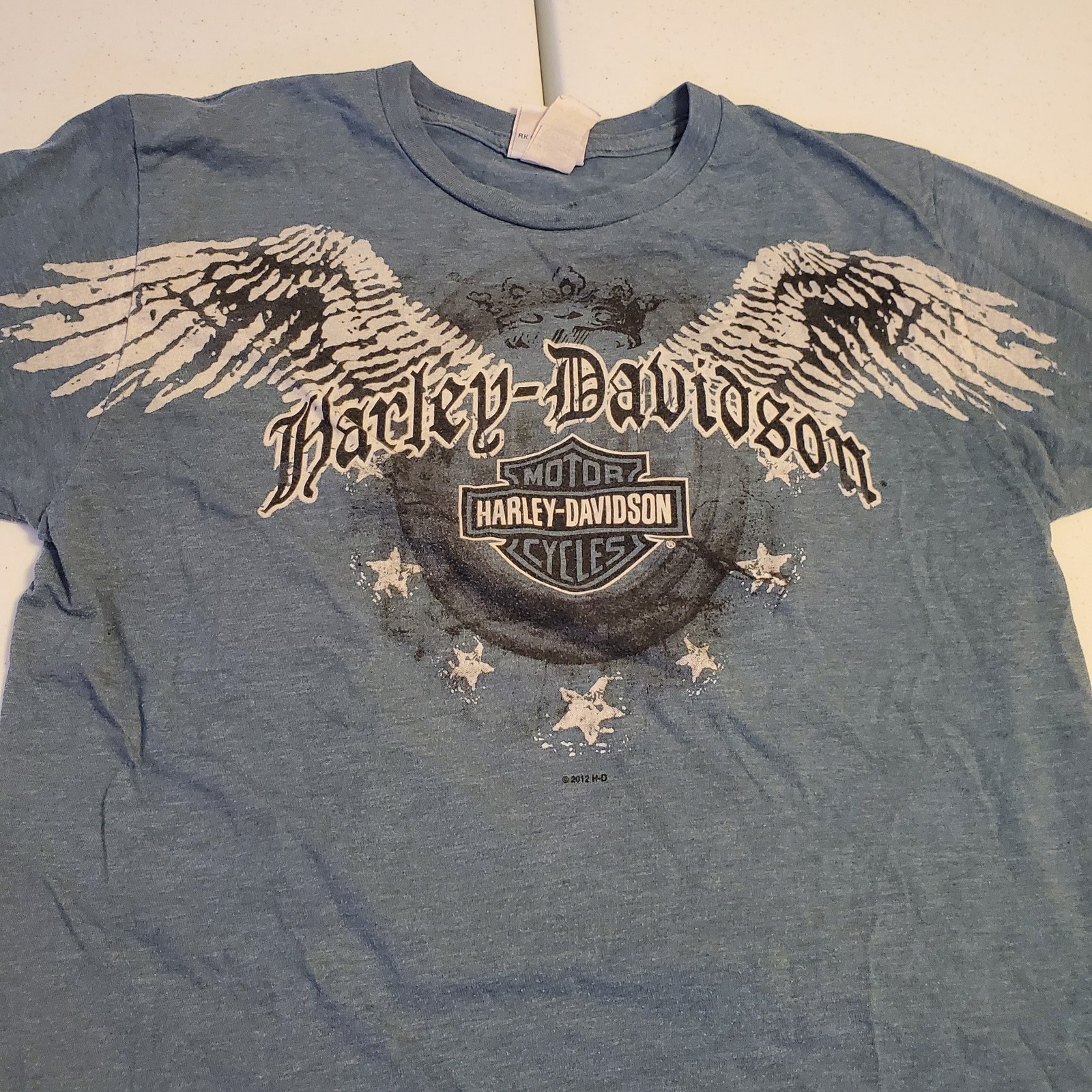 Harley-Davidson Hyderabad India Eagle Flame Wings T-Shirt Men's Medium Blue Y2K gallery