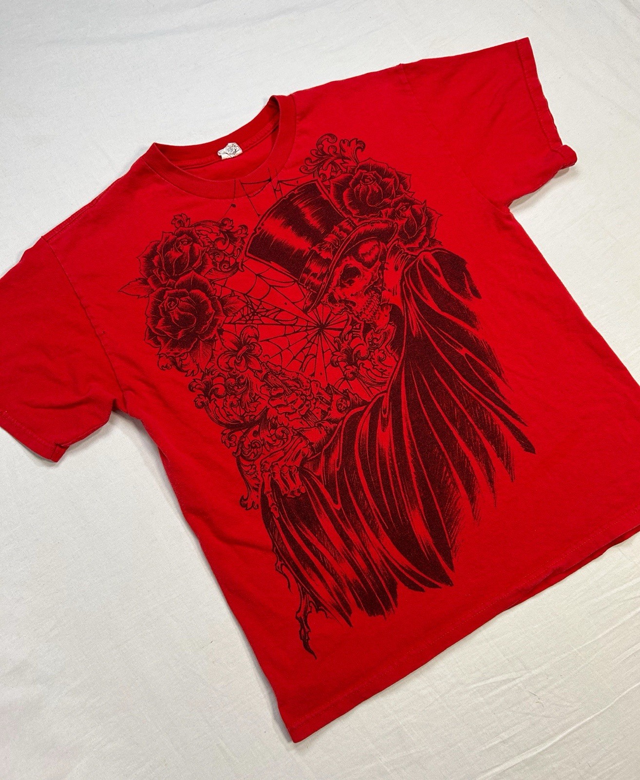 VTG Gothic Y2K Tattoo Joker Skeleton Band Tee M/L Emo Jesse Pinkman Style RARE