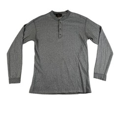 Vintage Eddie Bauer Shirt Mens Medium Gray Herringbone Henley Made USA 90s