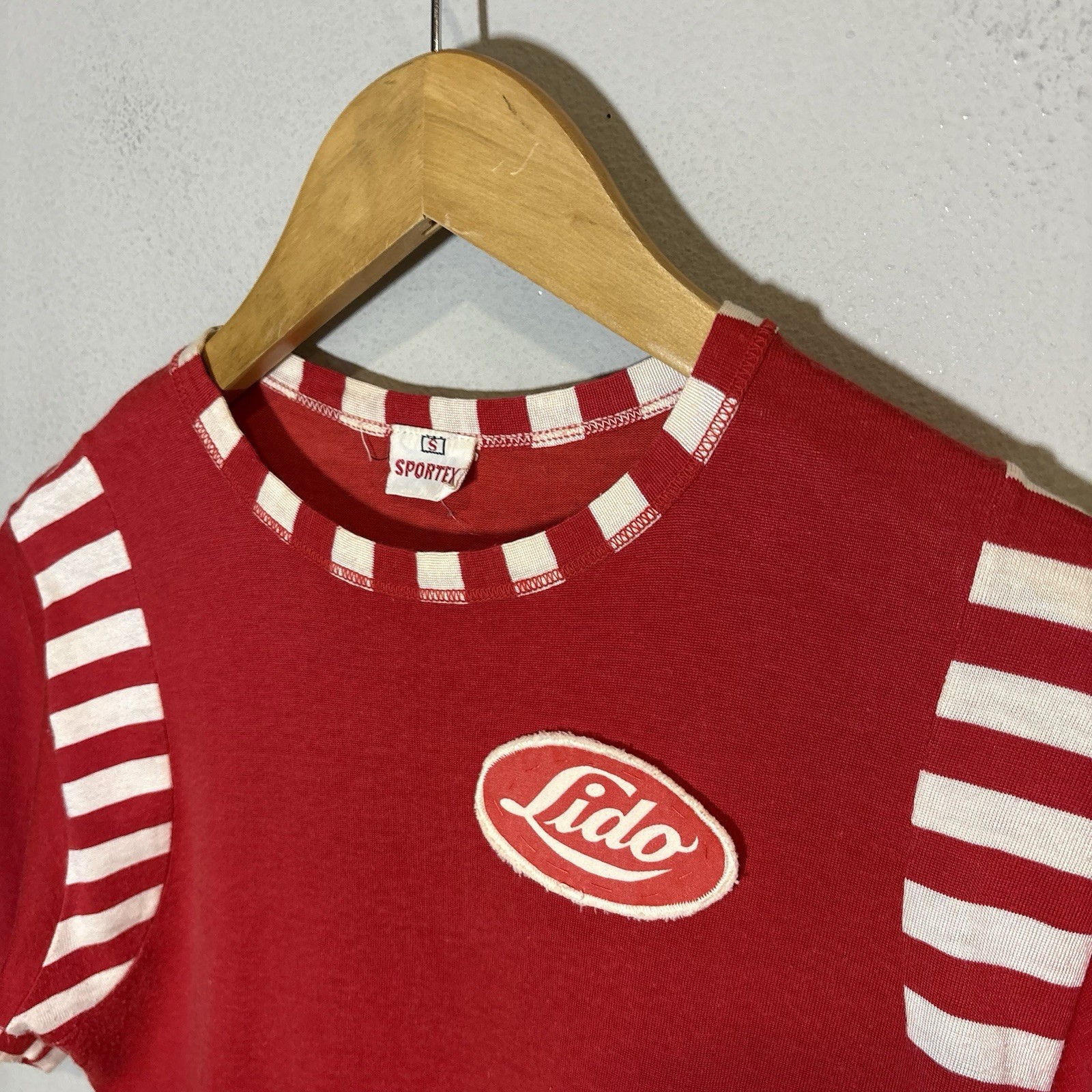 True Vintage 50s/60s Cotton Motorcycle flock Sportex Red / Striped Lido Rare Tee gallery