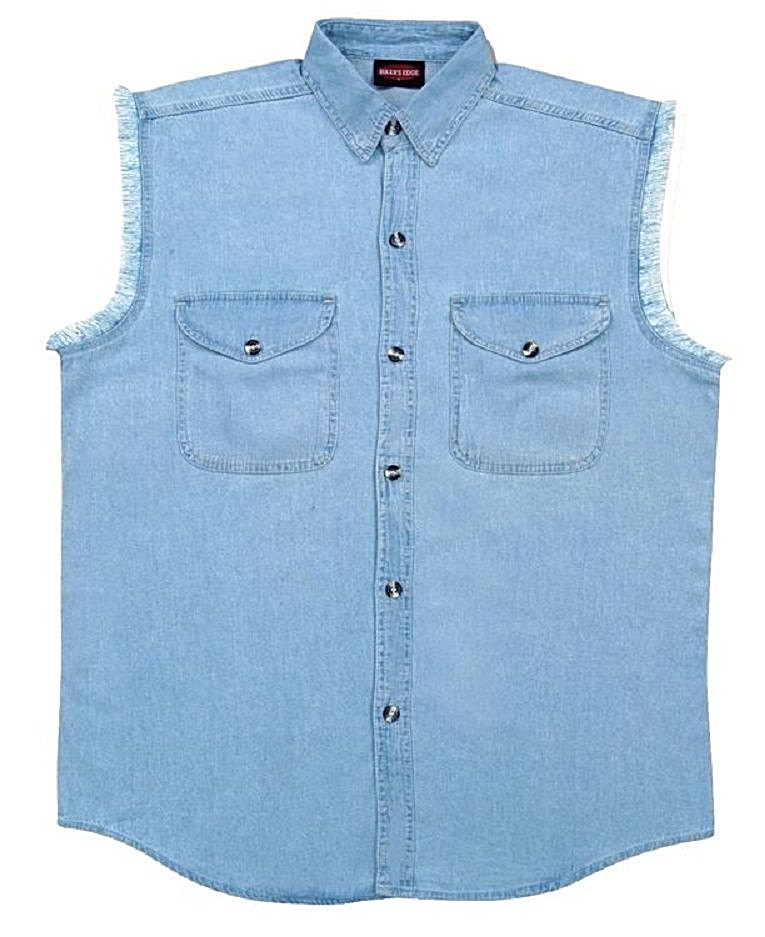 Sleeveless Denim Shirt Biker Motorcycle Button Down Muscle 10 Colors t-shirt gallery