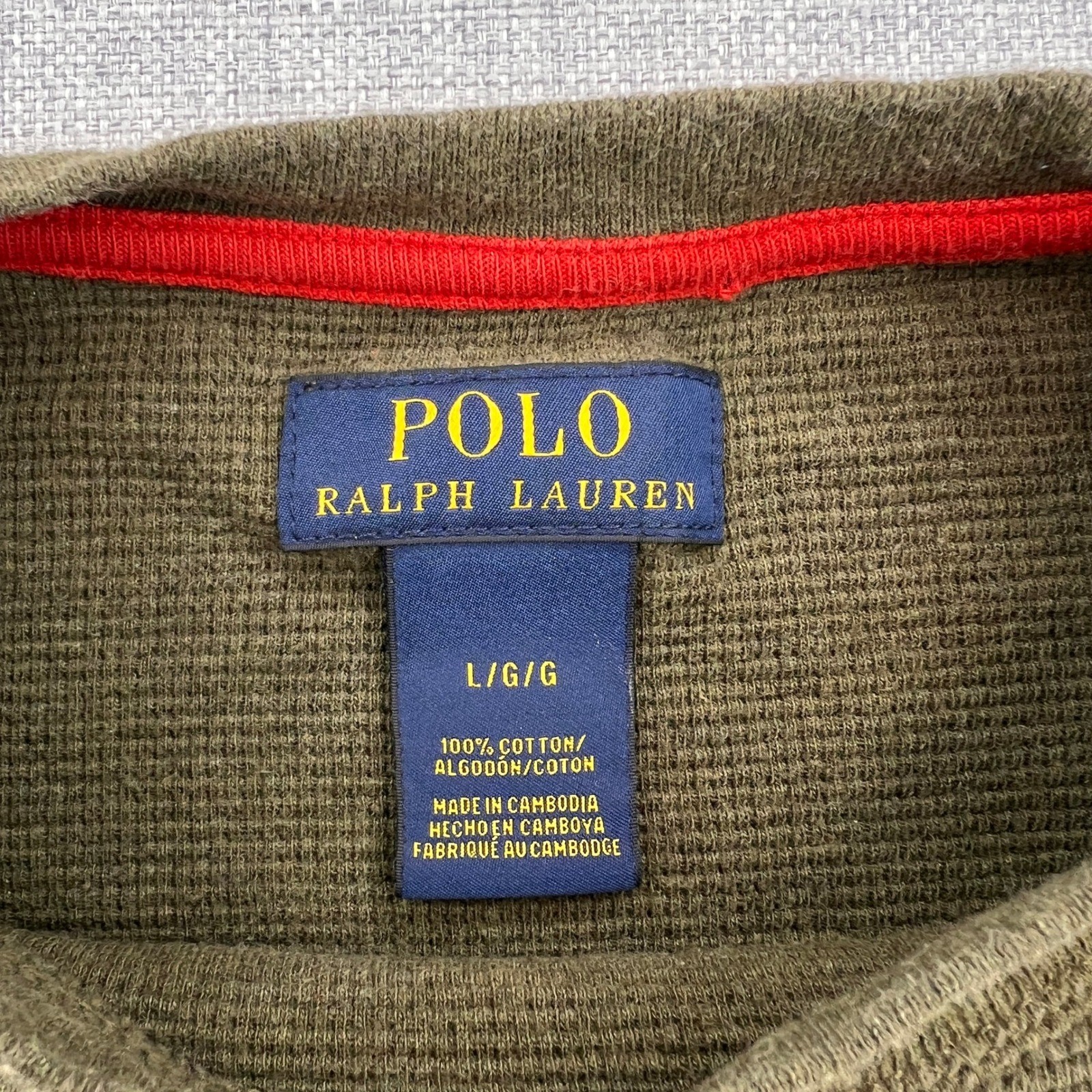 Polo Ralph Lauren Waffle Knit Thermal Shirt Men Large Olive Cotton Preppy Y2K gallery