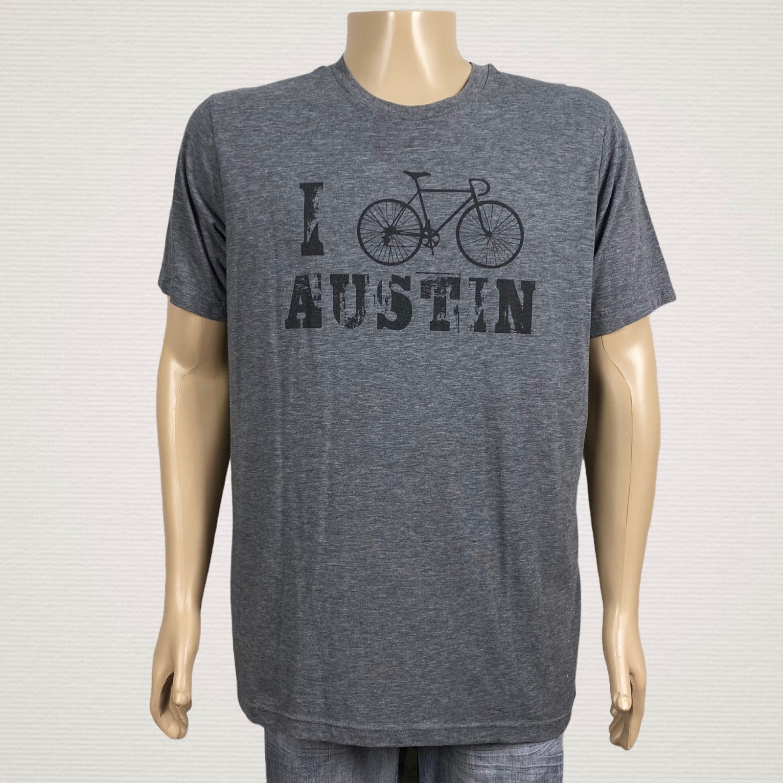 Men’s XL Bicycle Bike Austin Texas Heather Gray Graphic Print T-shirt Canvas
