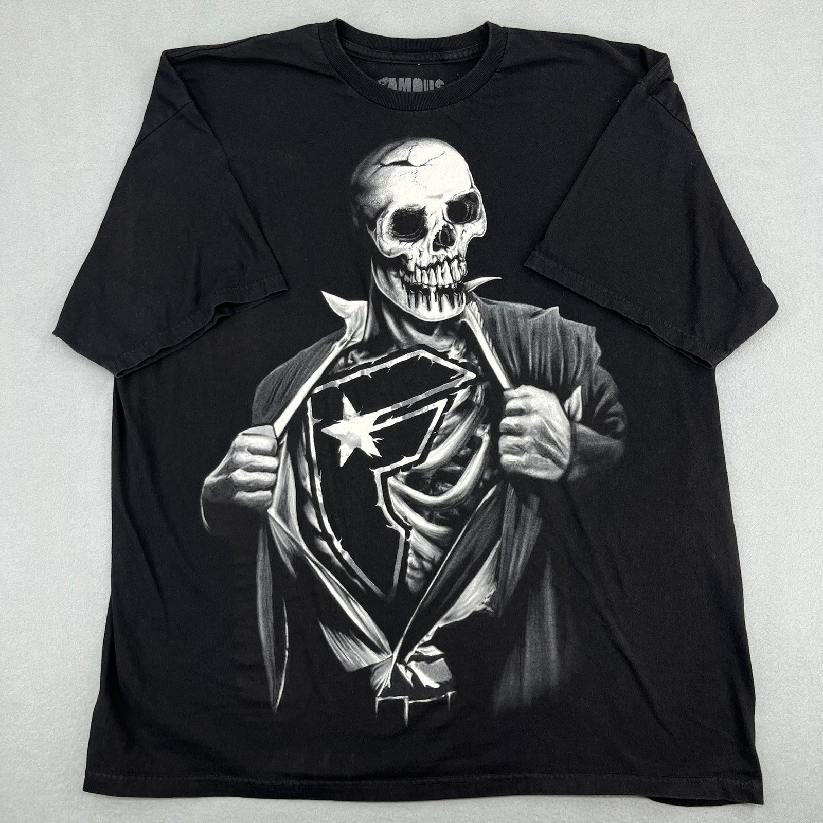 Famous Stars and Straps Mens XXL Black Skeleton Graphic T-Shirt Travis Barker