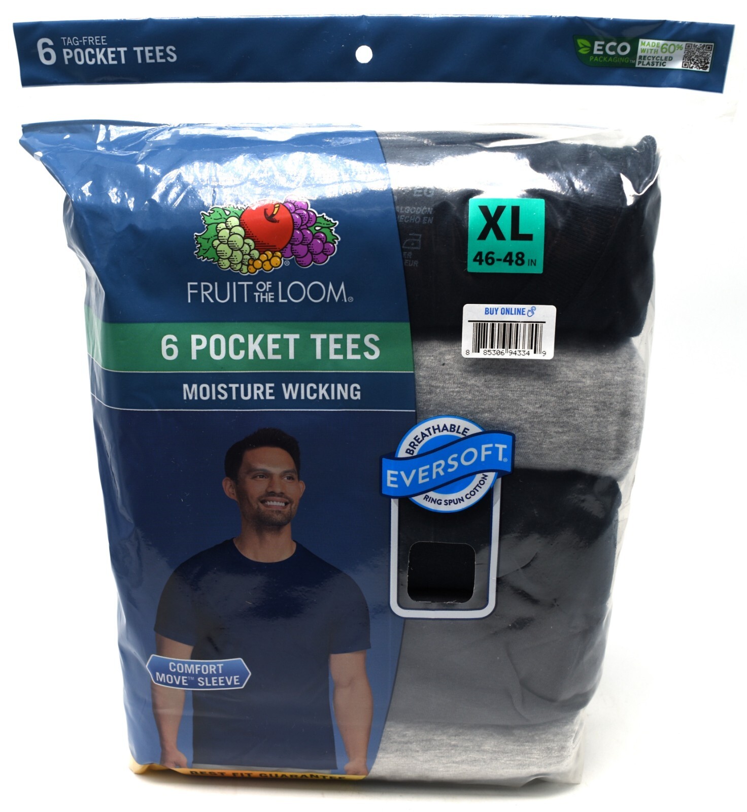 6 Fruit Of The Loom XL 46-48 Black Gray Pocket T-Shirts EG 117-122 CM