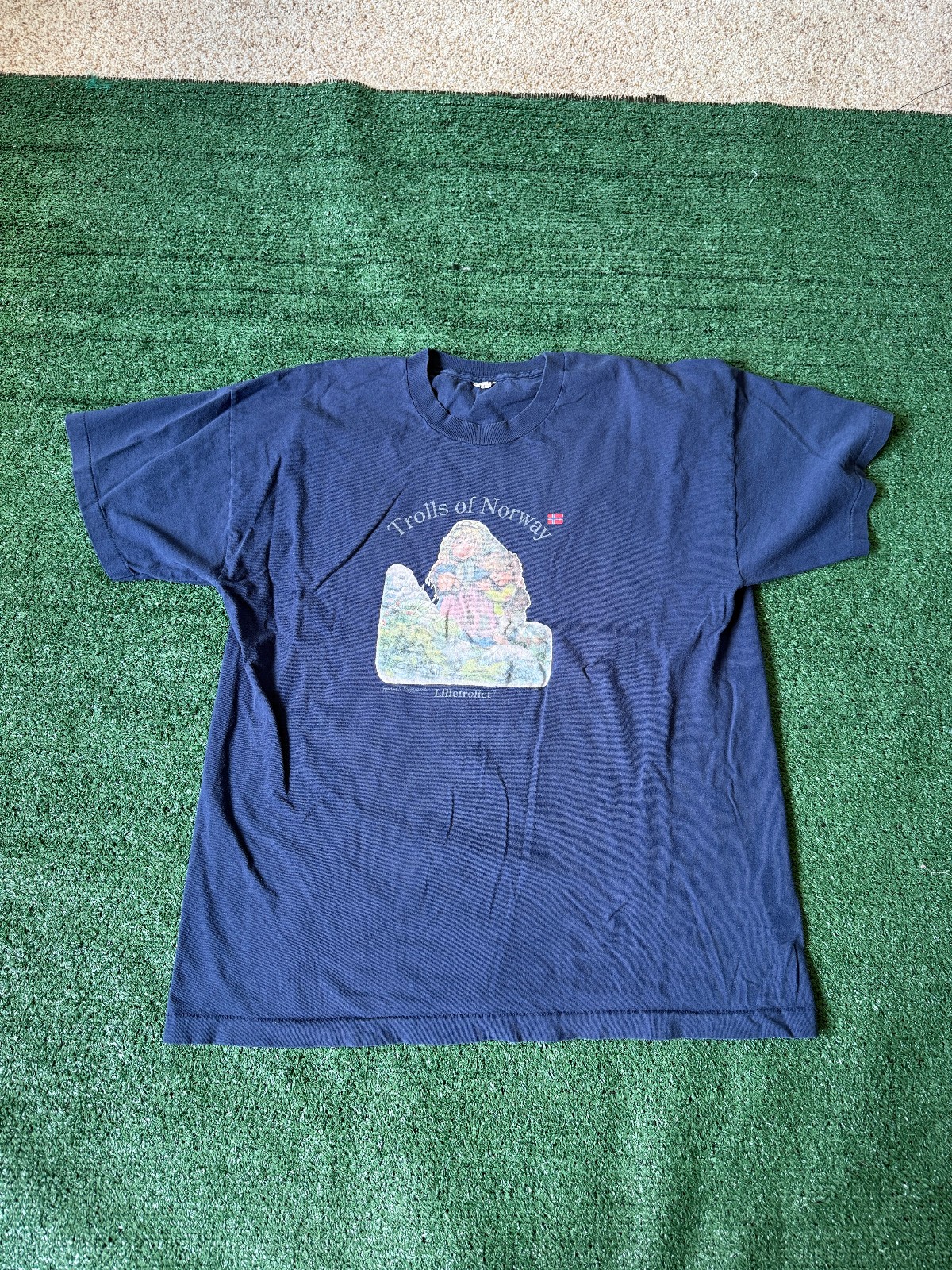 Vintage 90s Trolls of Norway Blue Graphic T Shirt XL Lilletrollet Nature tee gallery