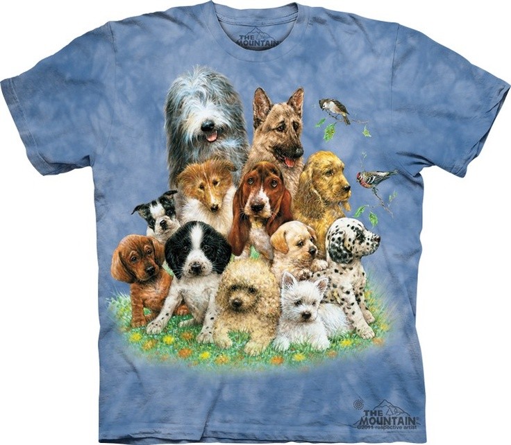 The Mountain Puppies in Grass Cute Dogs Blue Pets Cotton Animal T-Shirt S-3X gallery