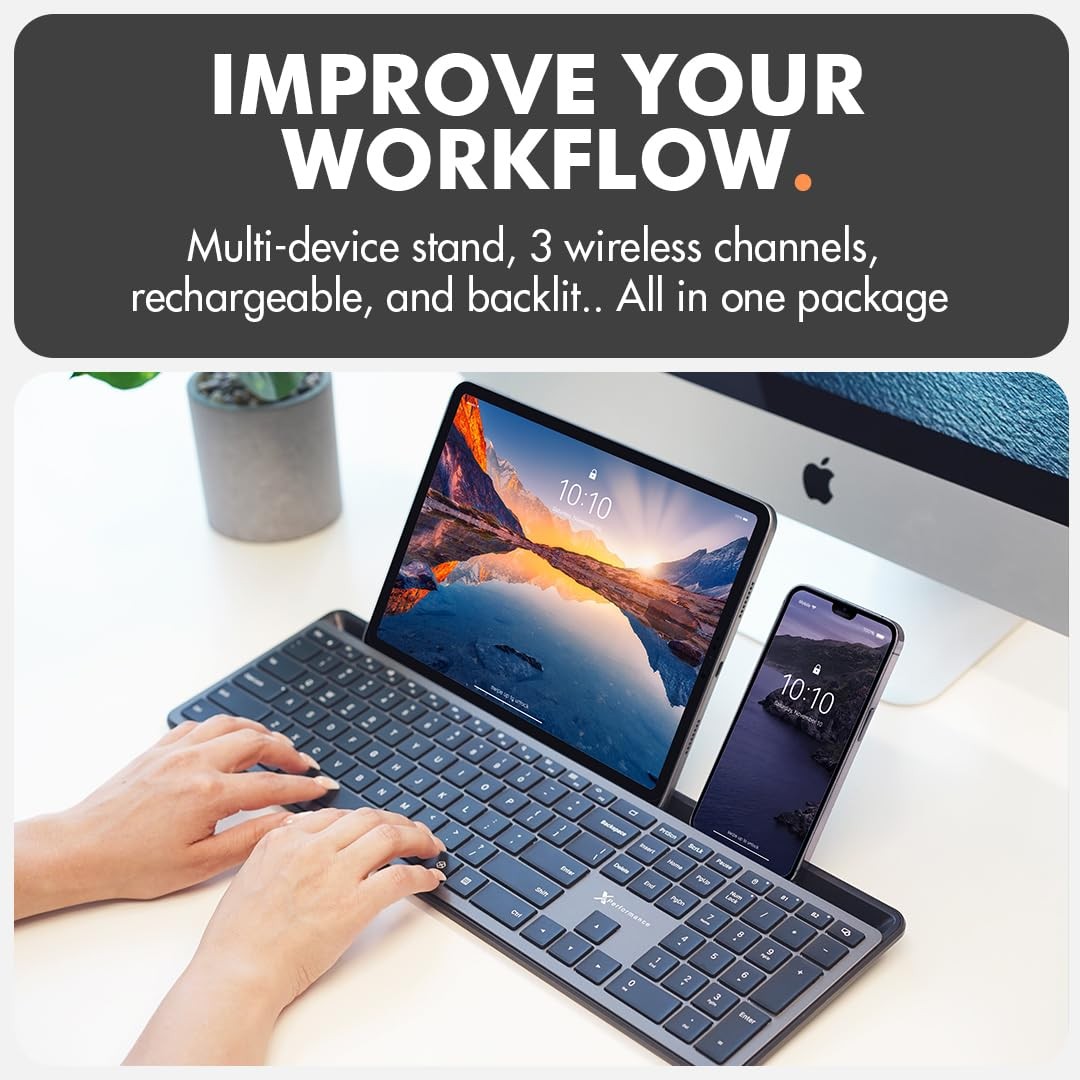 X9 Full Size Bluetooth Keyboard with Phone Holder - Backlit Wireless Keyboard, S