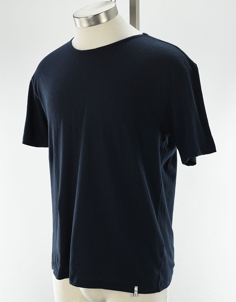 OFFICINA36 Navy Cotton Linen Blend Short Sleeve Round Neck T Shirt MEDIUM NWT