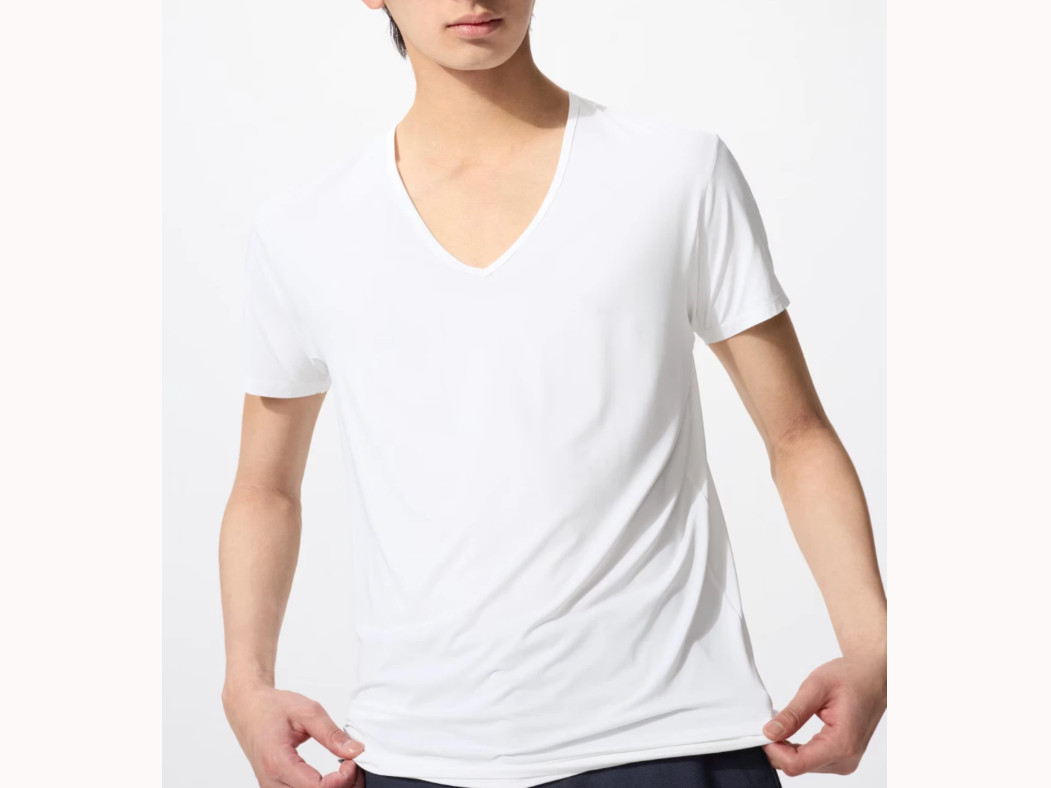 UNIQLO AIRism Men's Deodorant Mesh V neck T shirt White/Black Select Size gallery