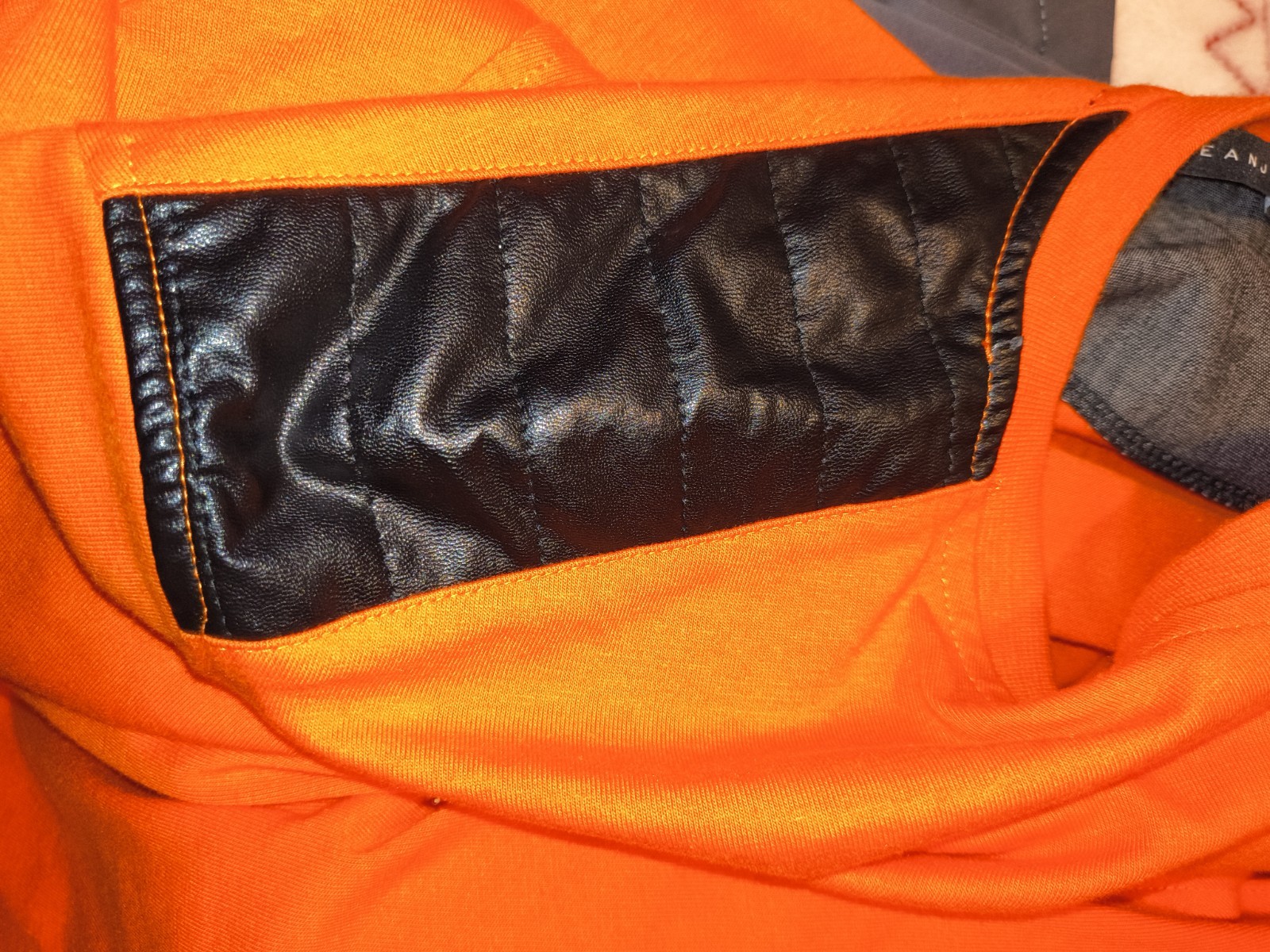 ​Men's Sean John Long Sleeve Henley Shirt - Orange/Black Quilted Accents - SzXL gallery