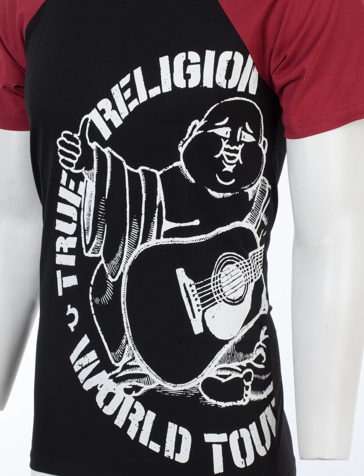 $79 TRUE RELIGION Black Red PART BUDDHA Short Sleeve Designer Raglan T-shirt NWT gallery