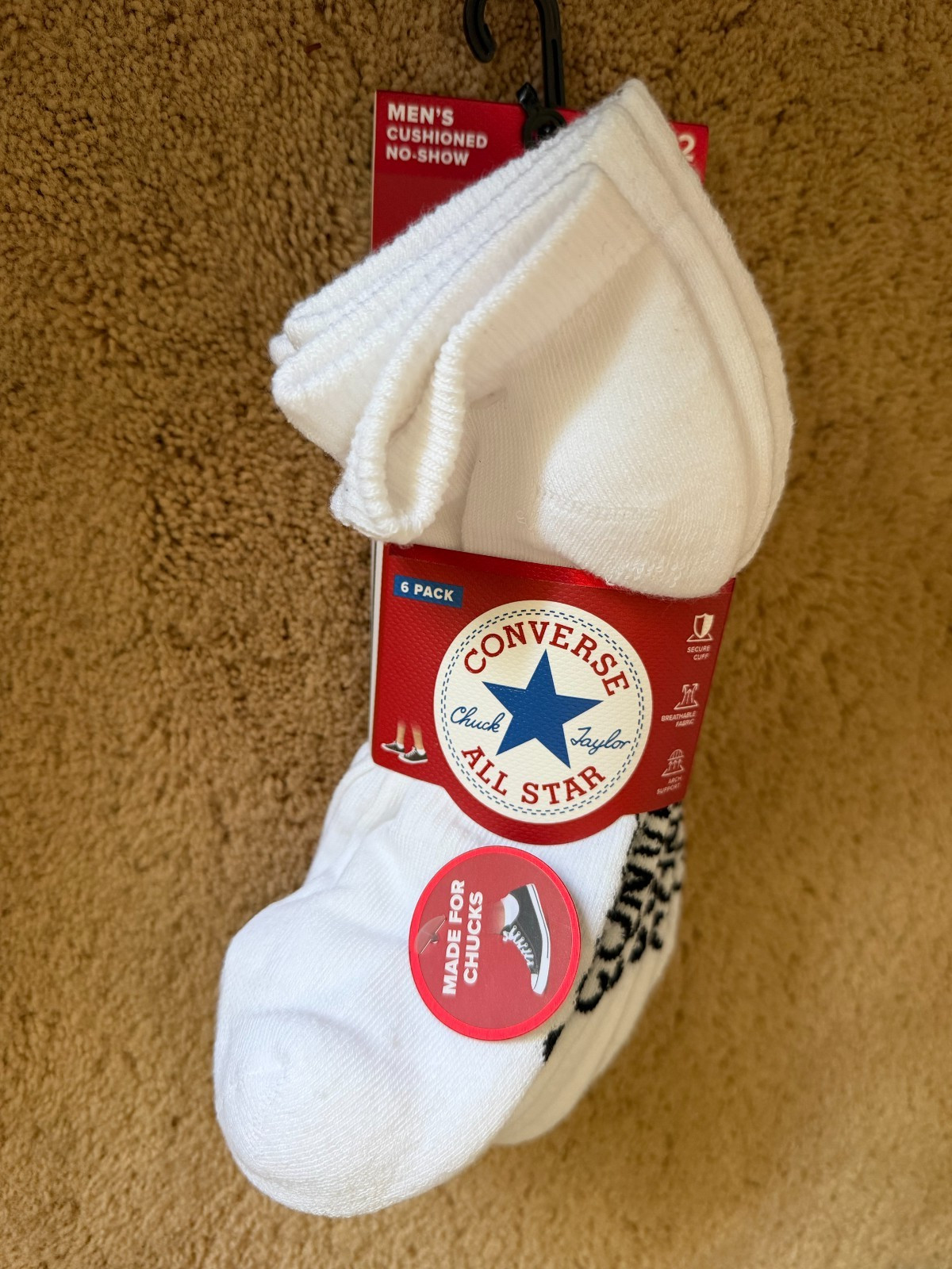 CONVERSE Men Made For Chucks 6 Pk Half Cushion No Show  White Size 6-12