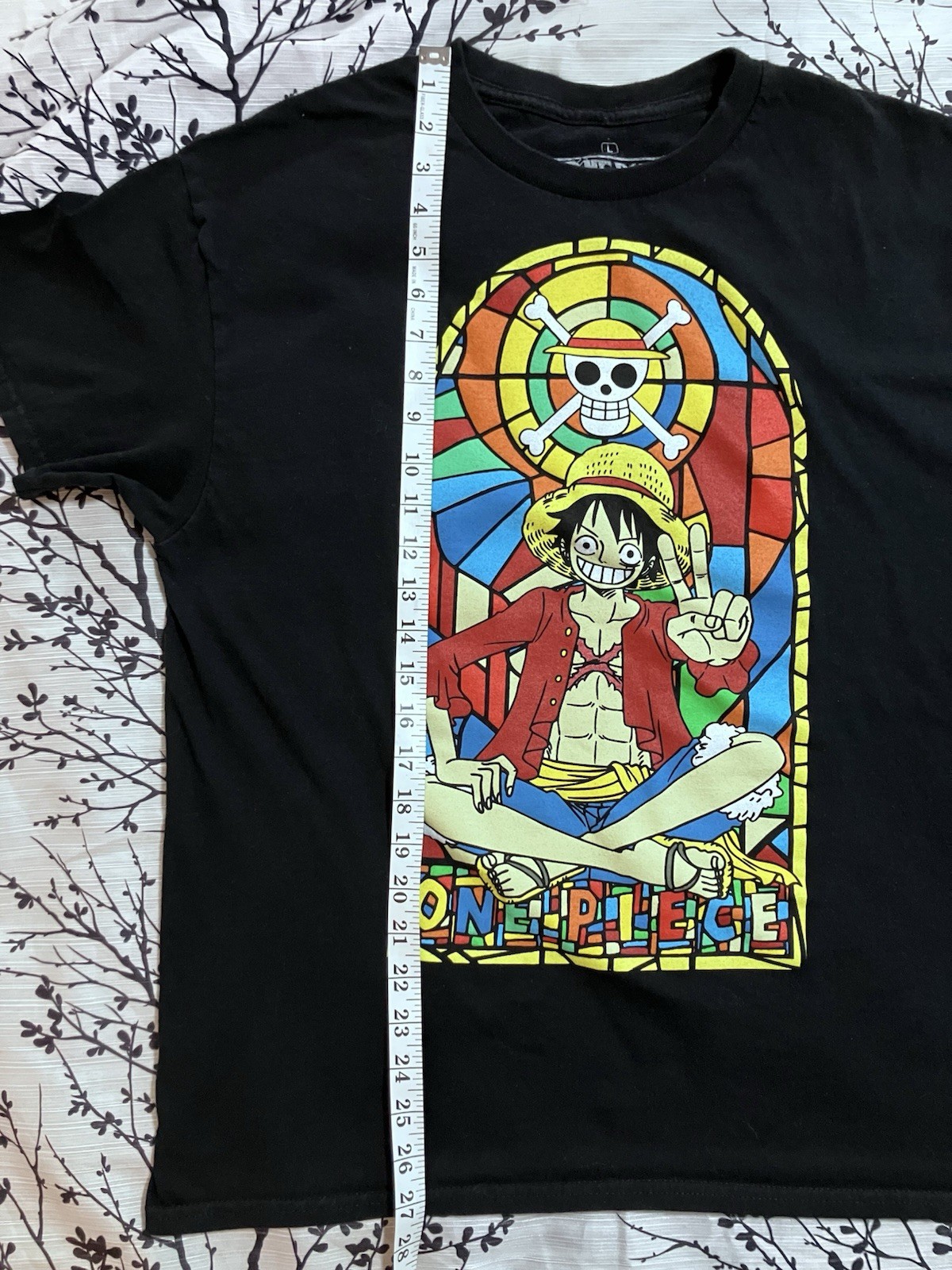 One Piece Stained Glass Window Monkey D. Luffy Black T-Shirt Size Large EUC gallery