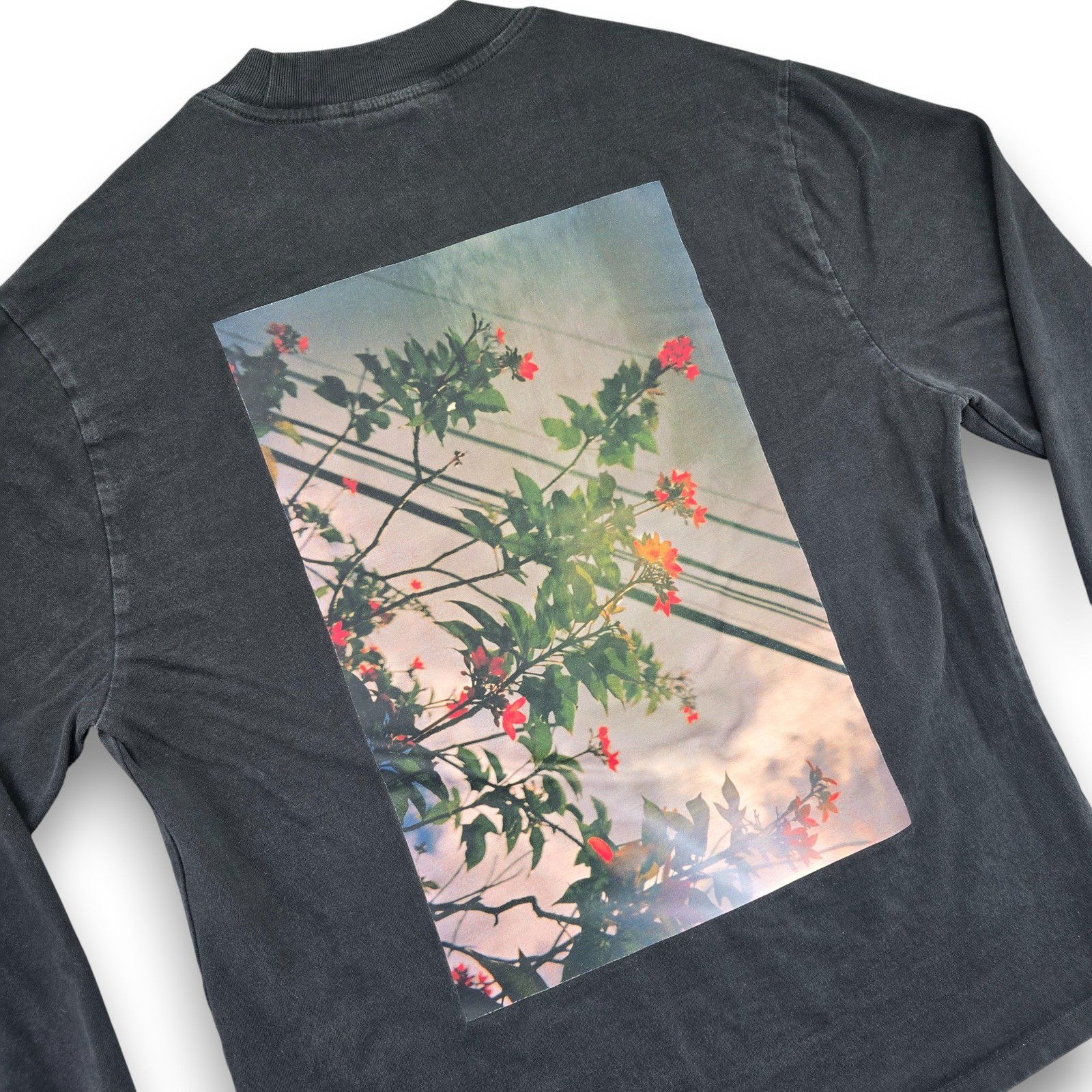 FEAR OF GOD ESSENTIALS Long Sleeve T Shirt Floral Photo Print Black Mens Medium