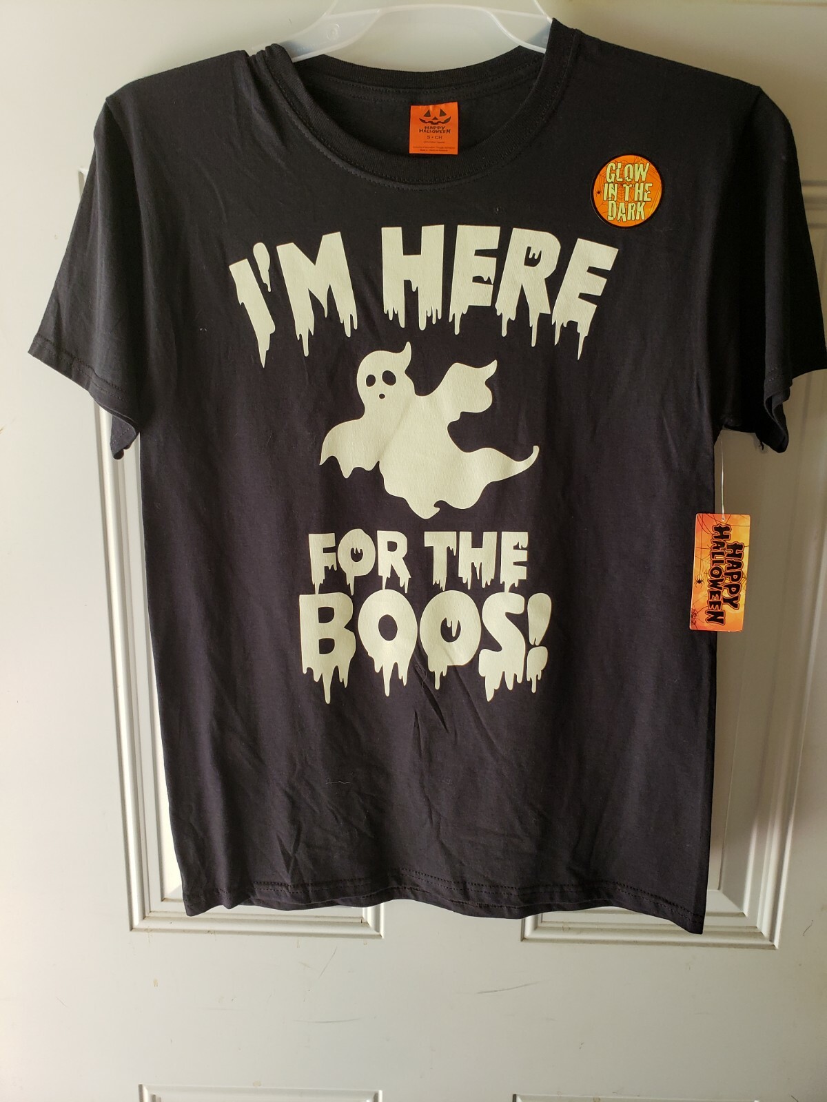Halloween I’M HERE FOR THE BOOS Black T-Shirt Ghost SZ S 34-36 Glow In The Dark