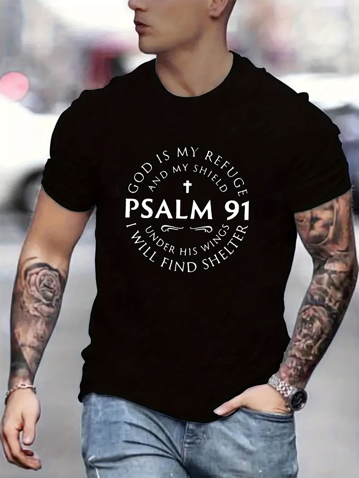 [Inspirational T-Shirt] Black Men's Casual Short Sleeve T-Shirt Breathable Str gallery