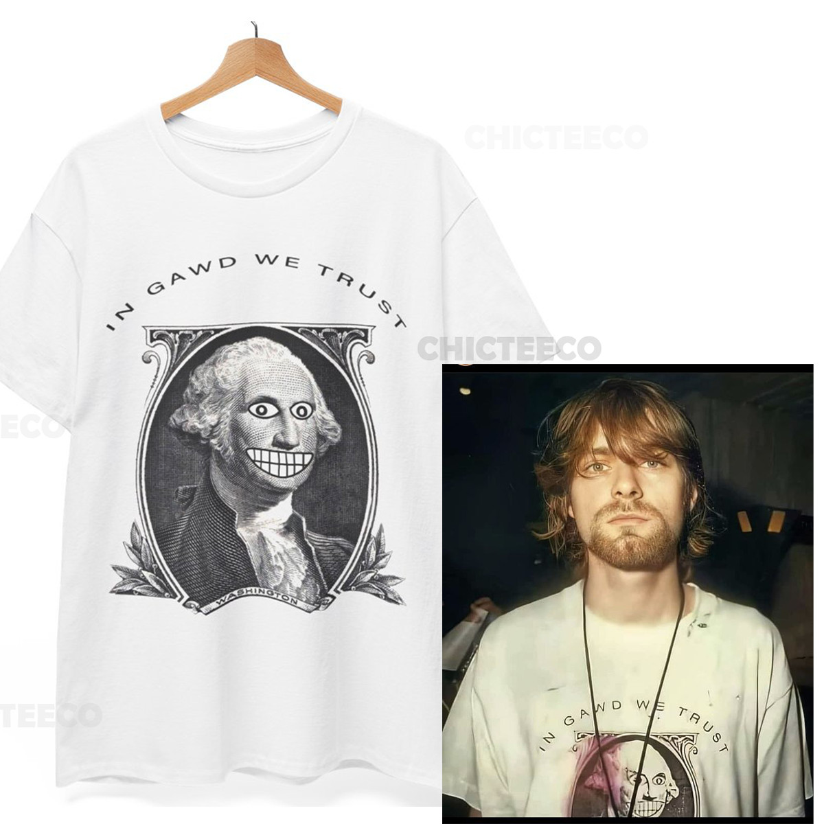 In Gawd We Trust Shirt Kurt Cobain Nirvana Grunge 90s Anti-Establishment Unisex gallery