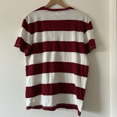 American Eagle Tee L Red White Rugby Block Stripe Eagle Logo Cotton Skater Tee