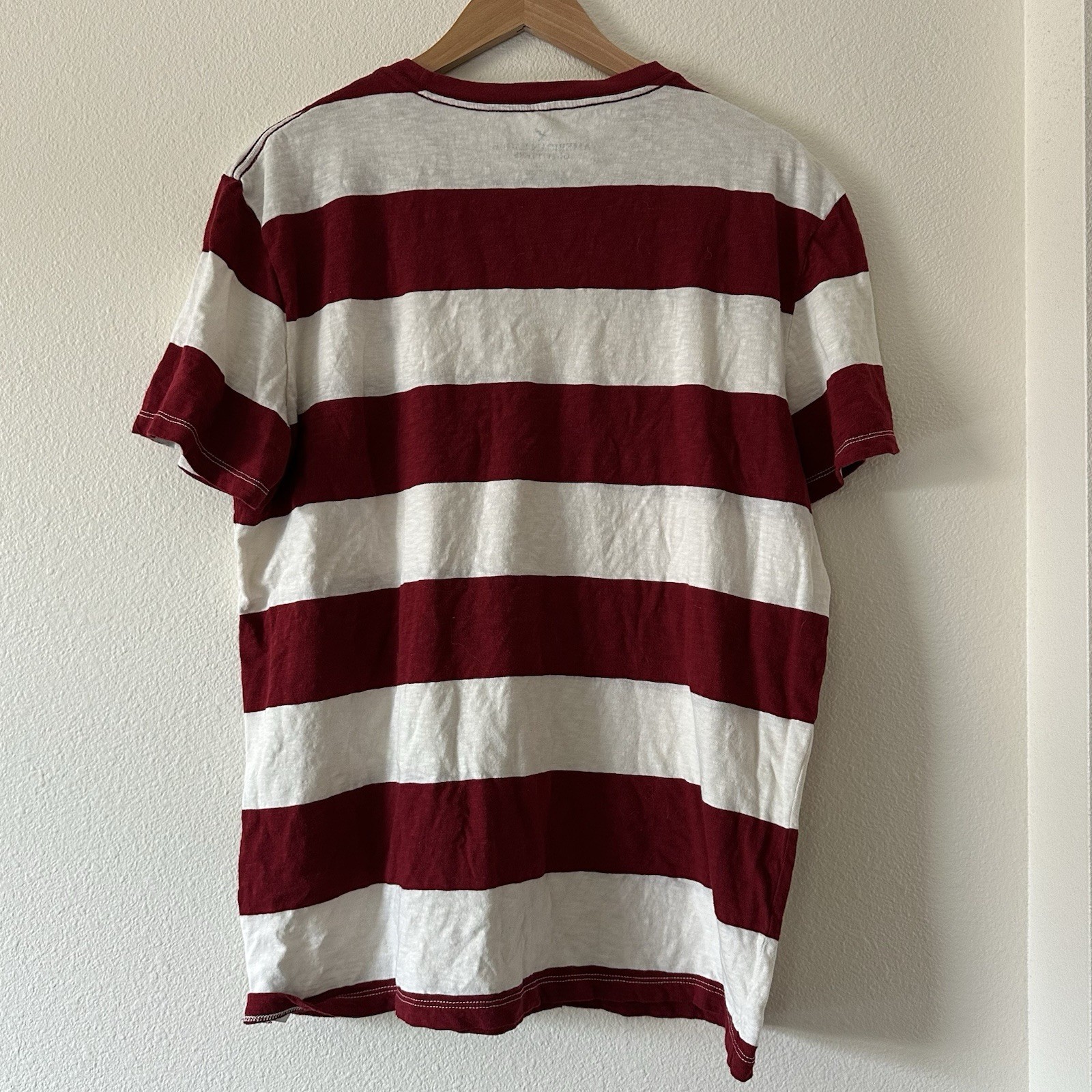 American Eagle Tee L Red White Rugby Block Stripe Eagle Logo Cotton Skater Tee gallery