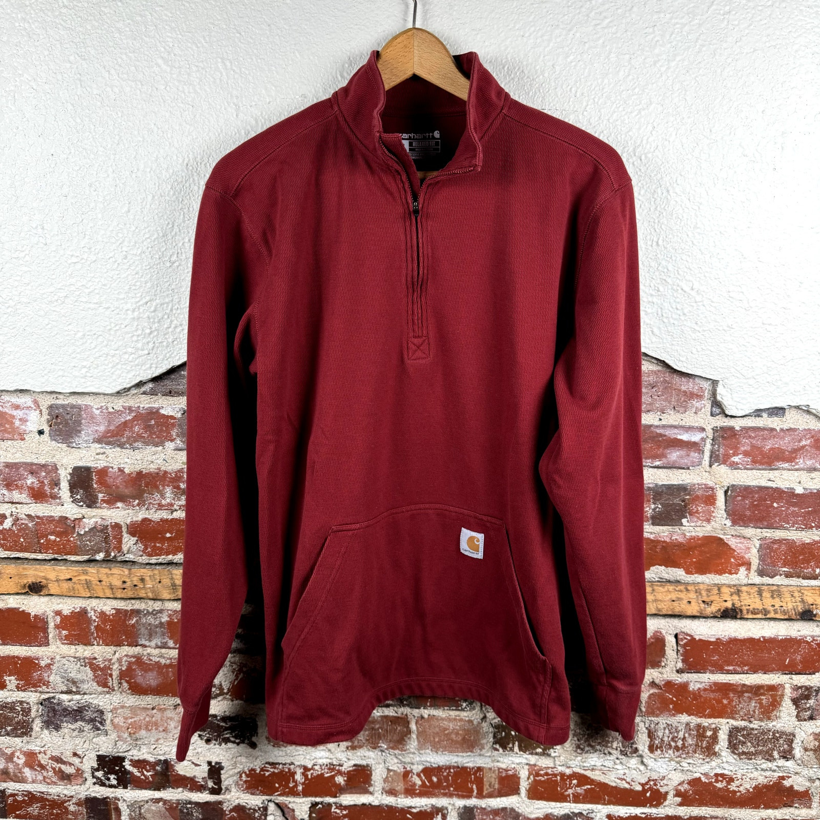 Carhartt Shirt Size Medium Red Heavyweight Half Zip Long Sleeve Pullover Utility