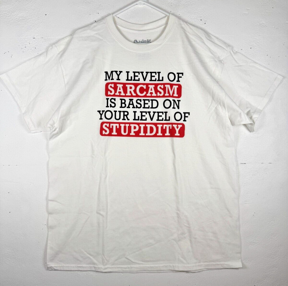 Size XL – Spencers Novelty Level of Sarcasm Vs Stupidity Graphic T-Shirt White