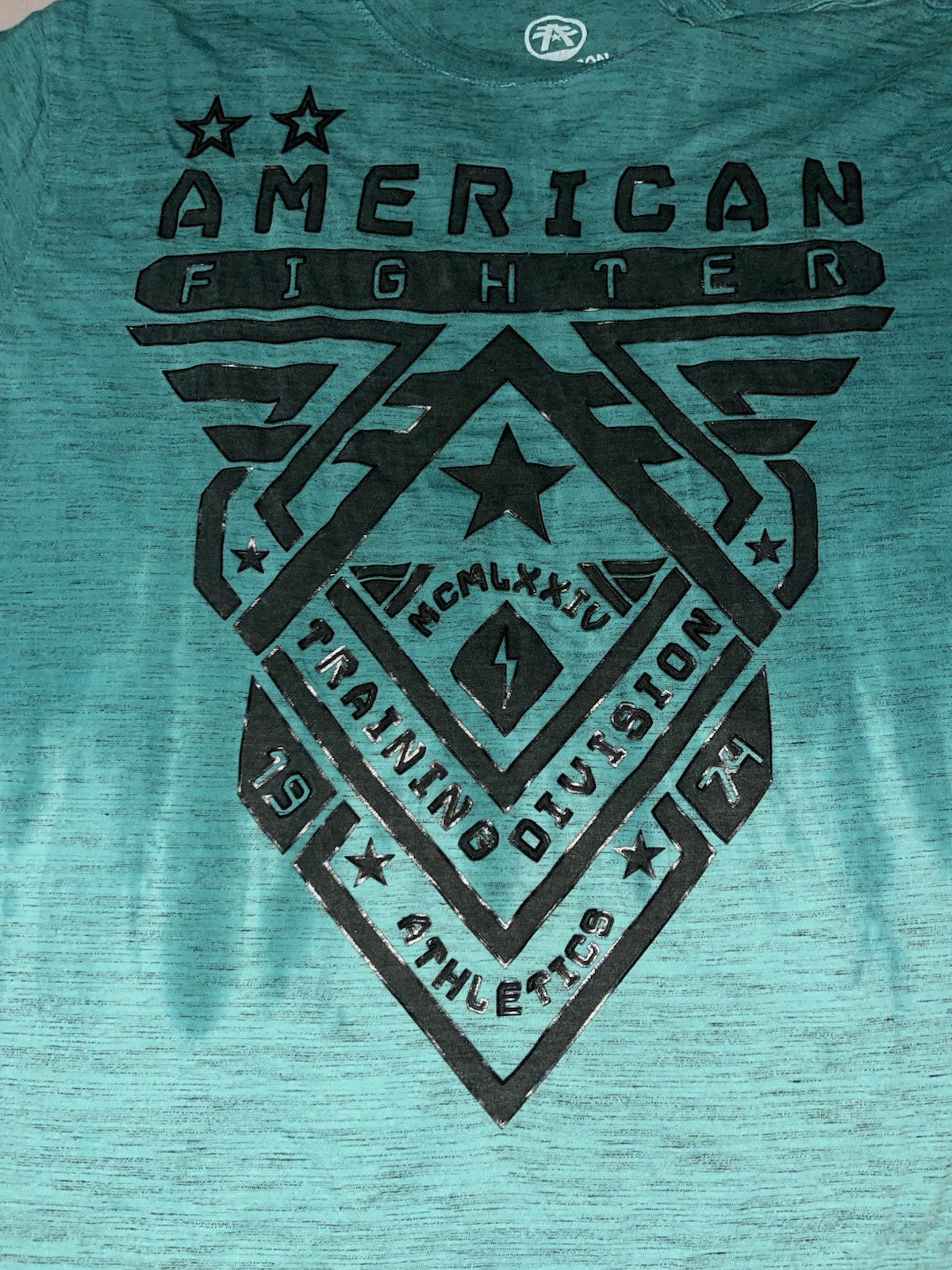 American Fighter Shirt Mens Large Teal Short Sleeve Graphic Fighting Buckle Tee gallery