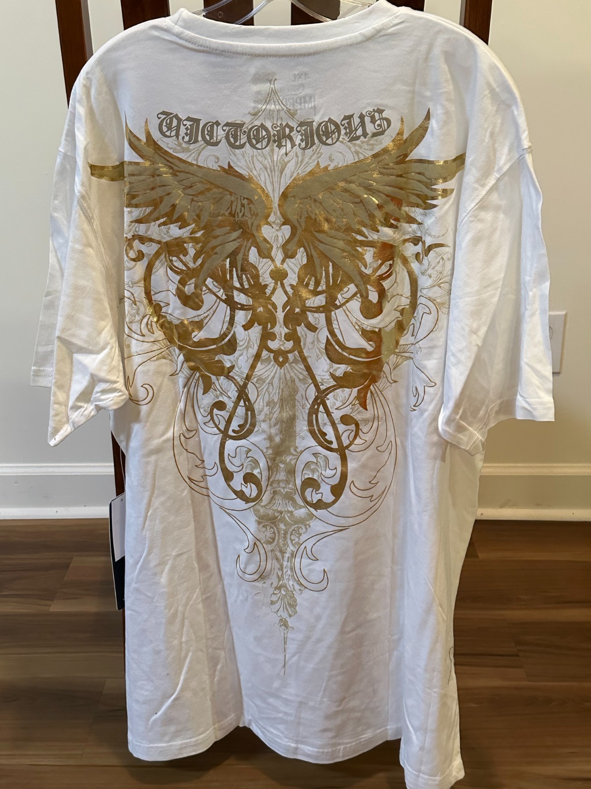 Delf Trading Inc. Imperious Men's Shortsleeve Tshirt White w/ Shiny Gold Design gallery